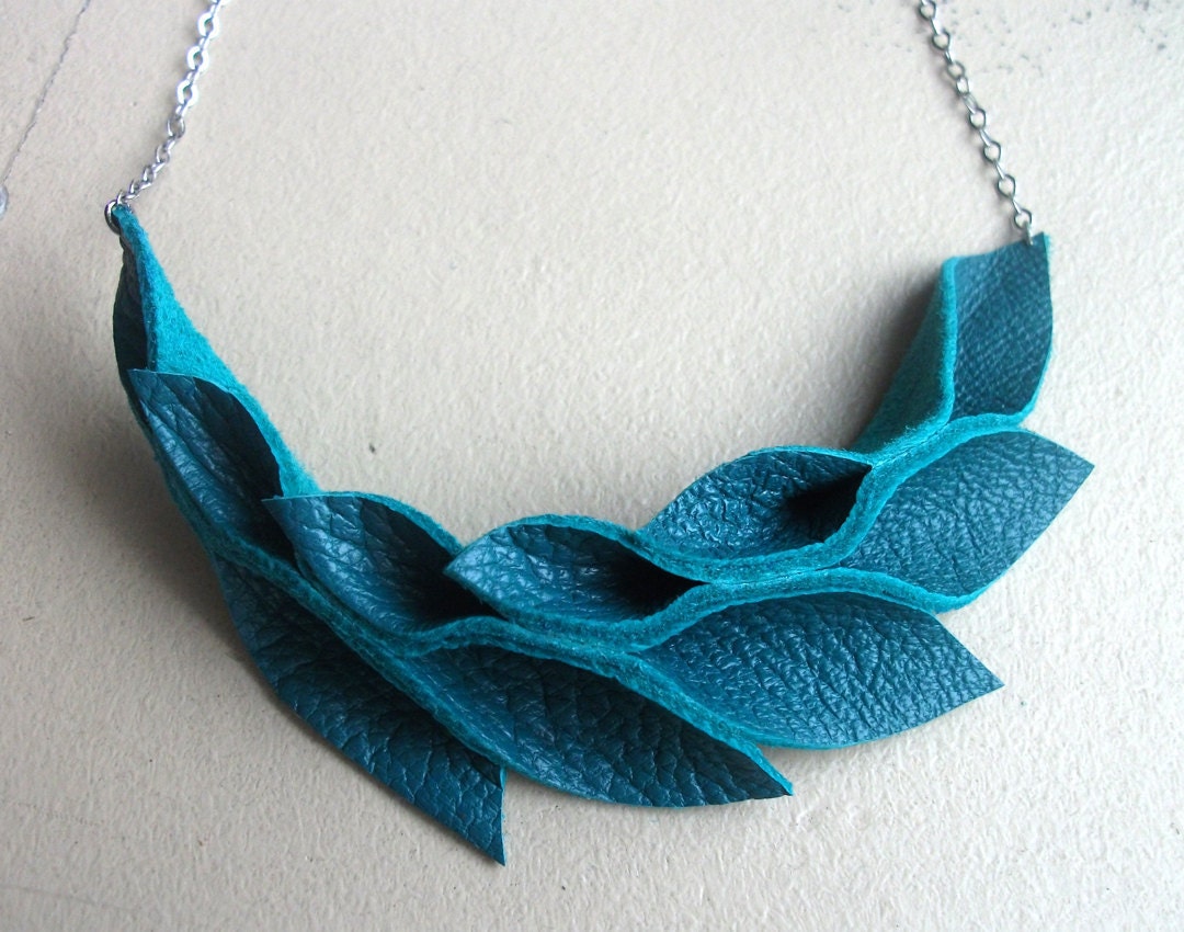 Green Leather Petal Necklace