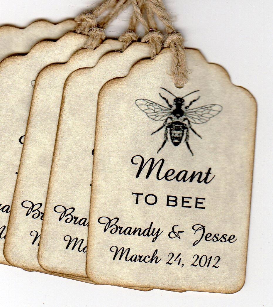 Custom Listing For Amber - 150 Personalized Wedding Favor Tags / Meant To BEE  Tags / Vintage Style