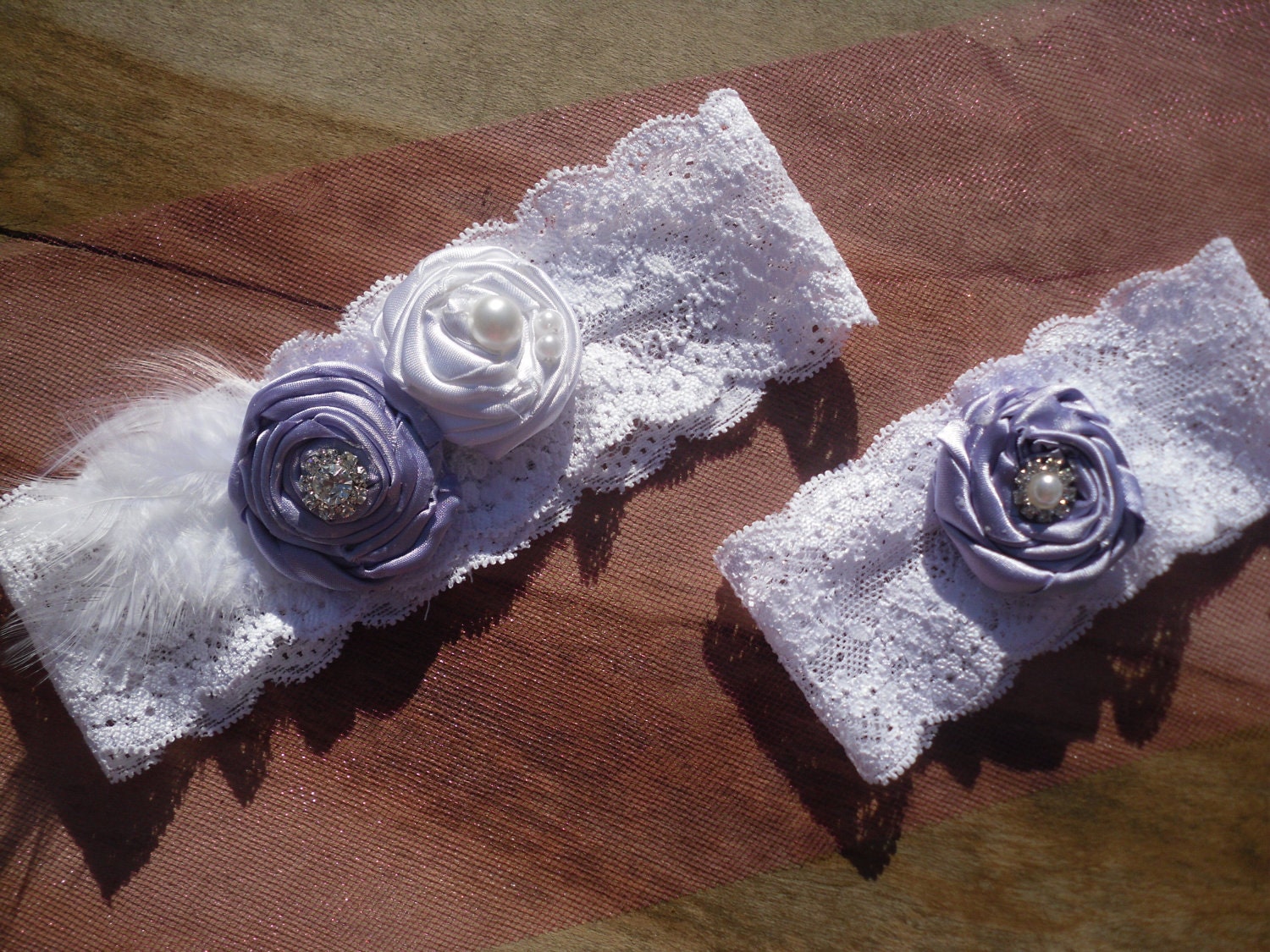 Light Purple Lace Garter Set Wedding Garter White or Ivory Lace Garter 