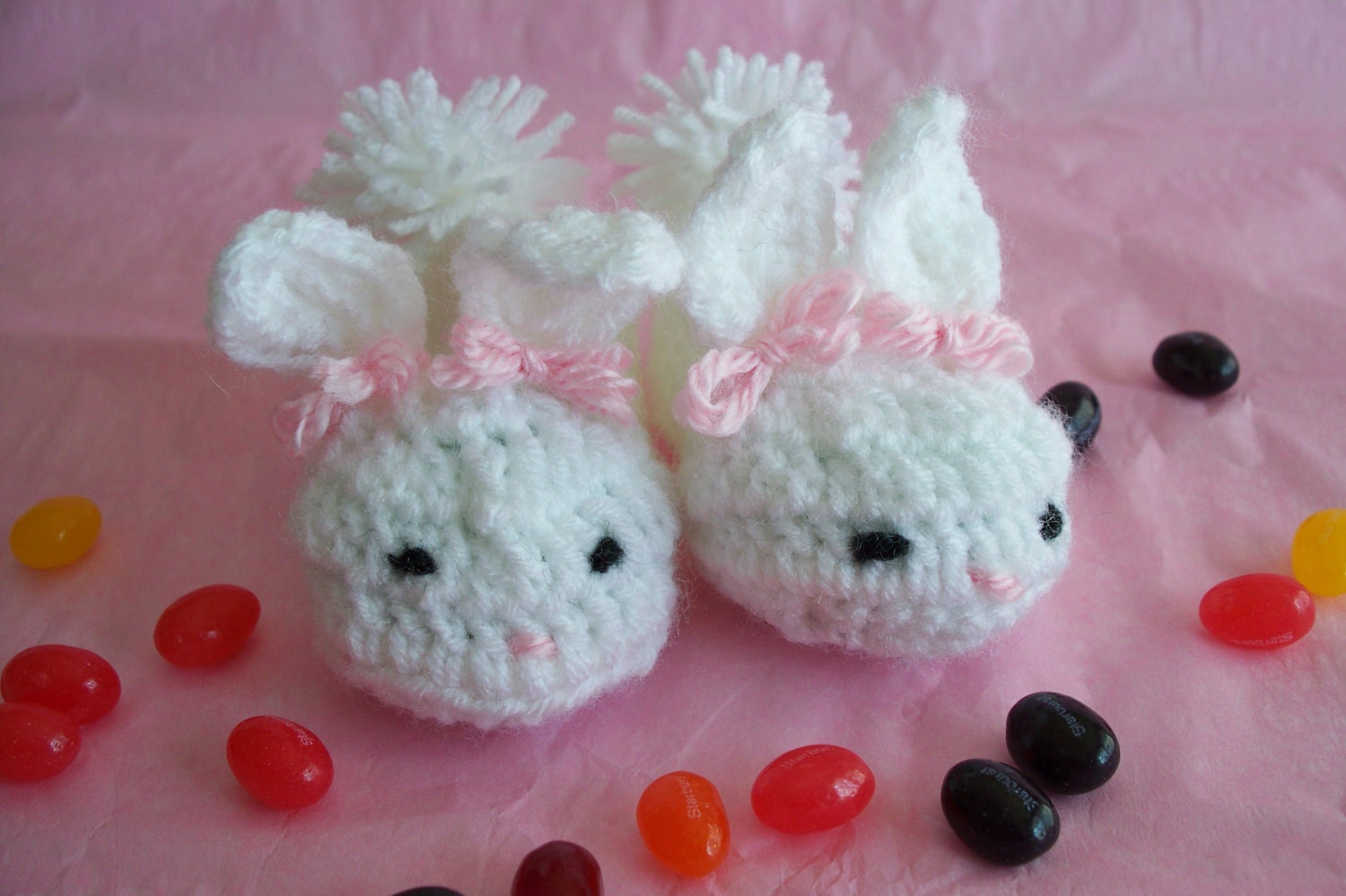 Bunny Slippers - Easter, Baby Bunny Slippers, White, Pink, Easter Gift