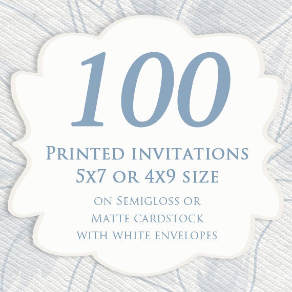 100 Printed Wedding Invitations 5x7 or 4x9 print service color photo 