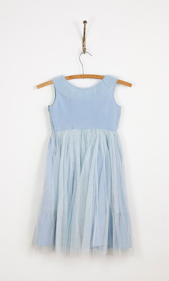 1950s Full Skirt Flower Girl Wedding Blue Tulle VIntage Dress