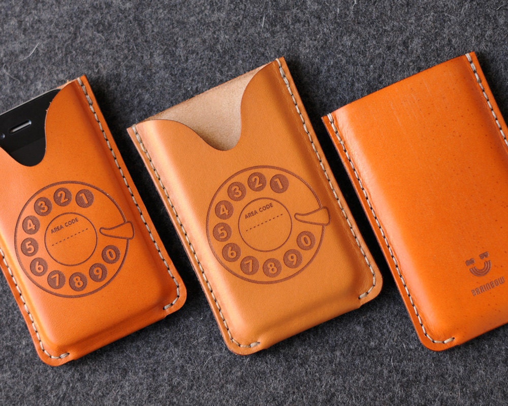 iPhone Leather Case with back pocket - Dial Phone