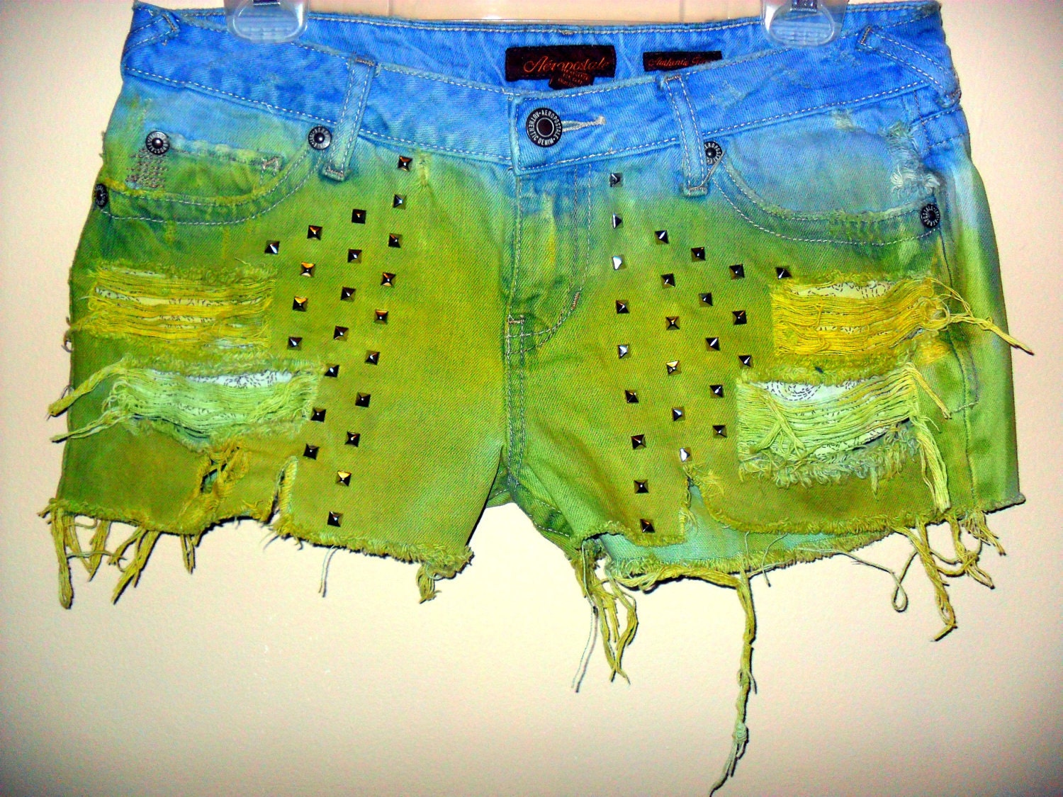 St. Patrick's Day Inspired Ombre Studded Distressed Shorts