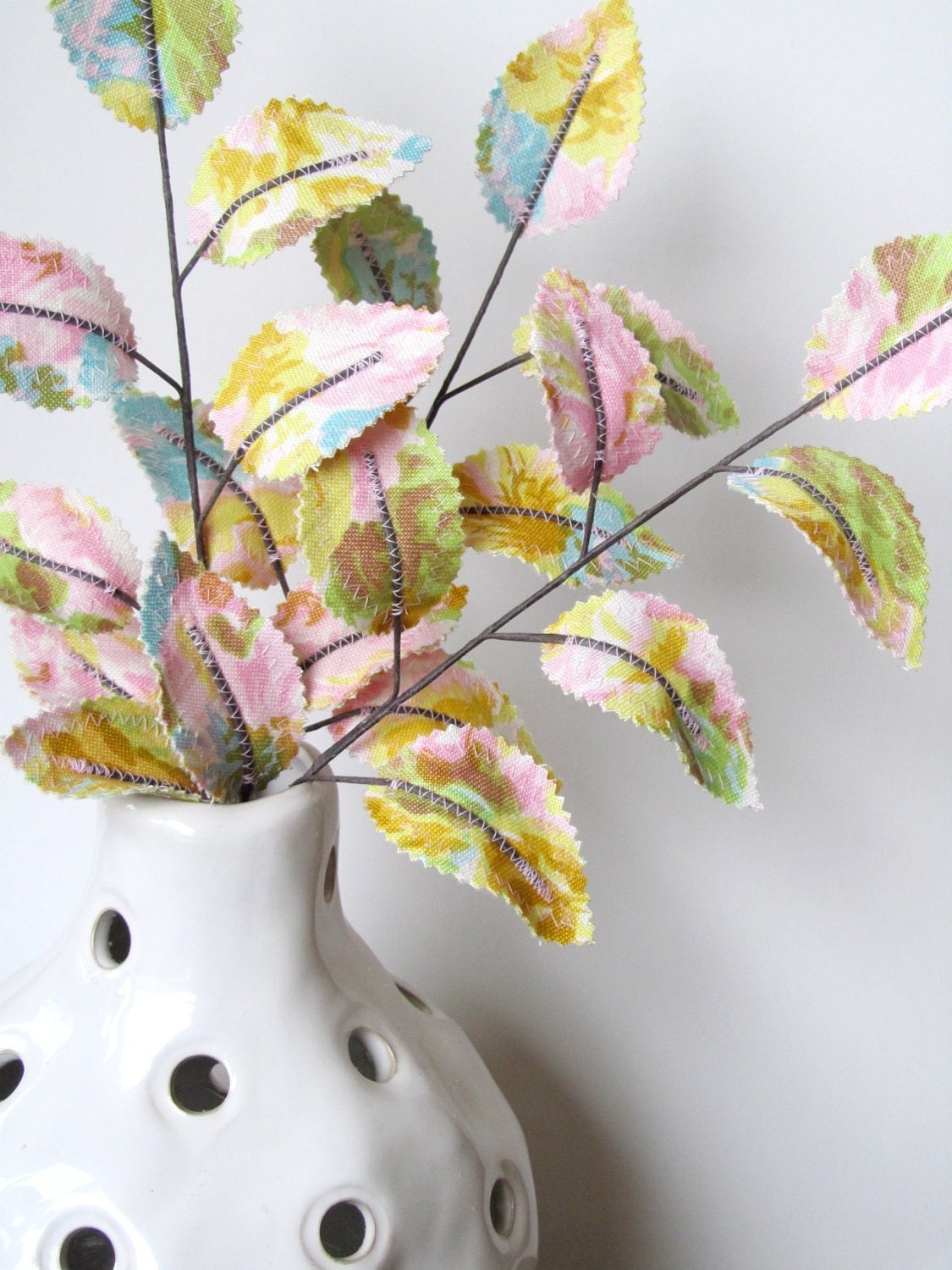Fabric Leaves - Vintage Easter Egg Pastel Spring Floral Branches (set of 3)