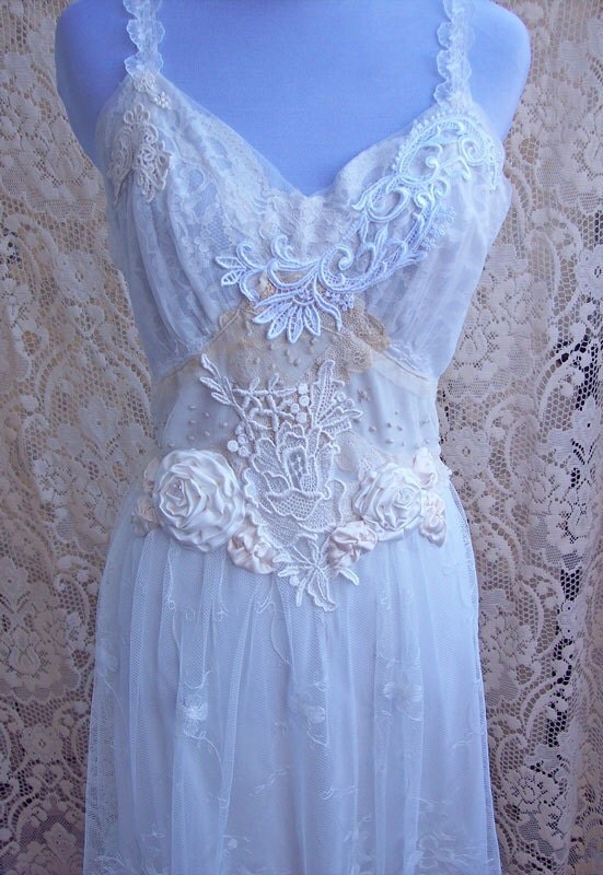French Vintage Lingerie Wedding Gown Italian Lace Romance Sz Small