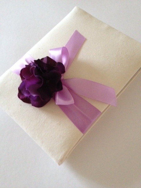Rustic Wedding Guest Book Royal Purple Hydrangeas Muslin and Purple 