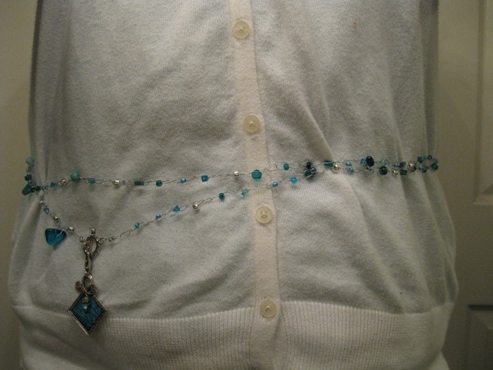 Crocheted Necklace--aqua