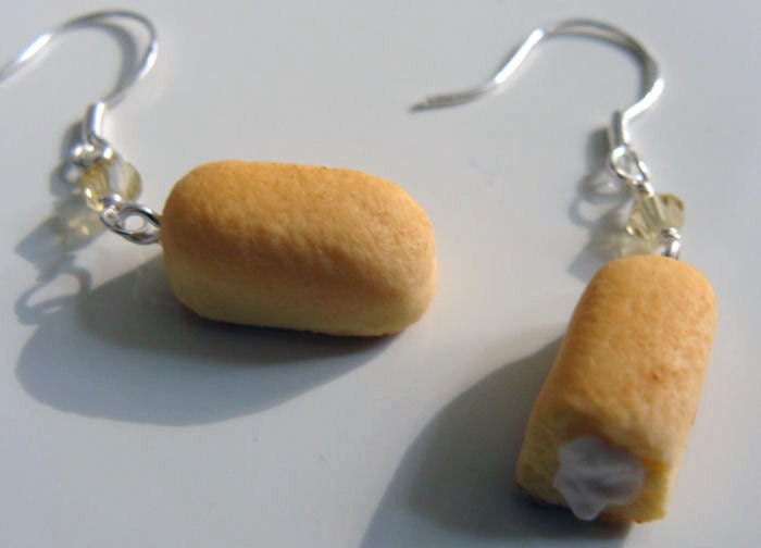 Hostess Twinkie Earrings - Miniature Food Polymer Clay Jewelry
