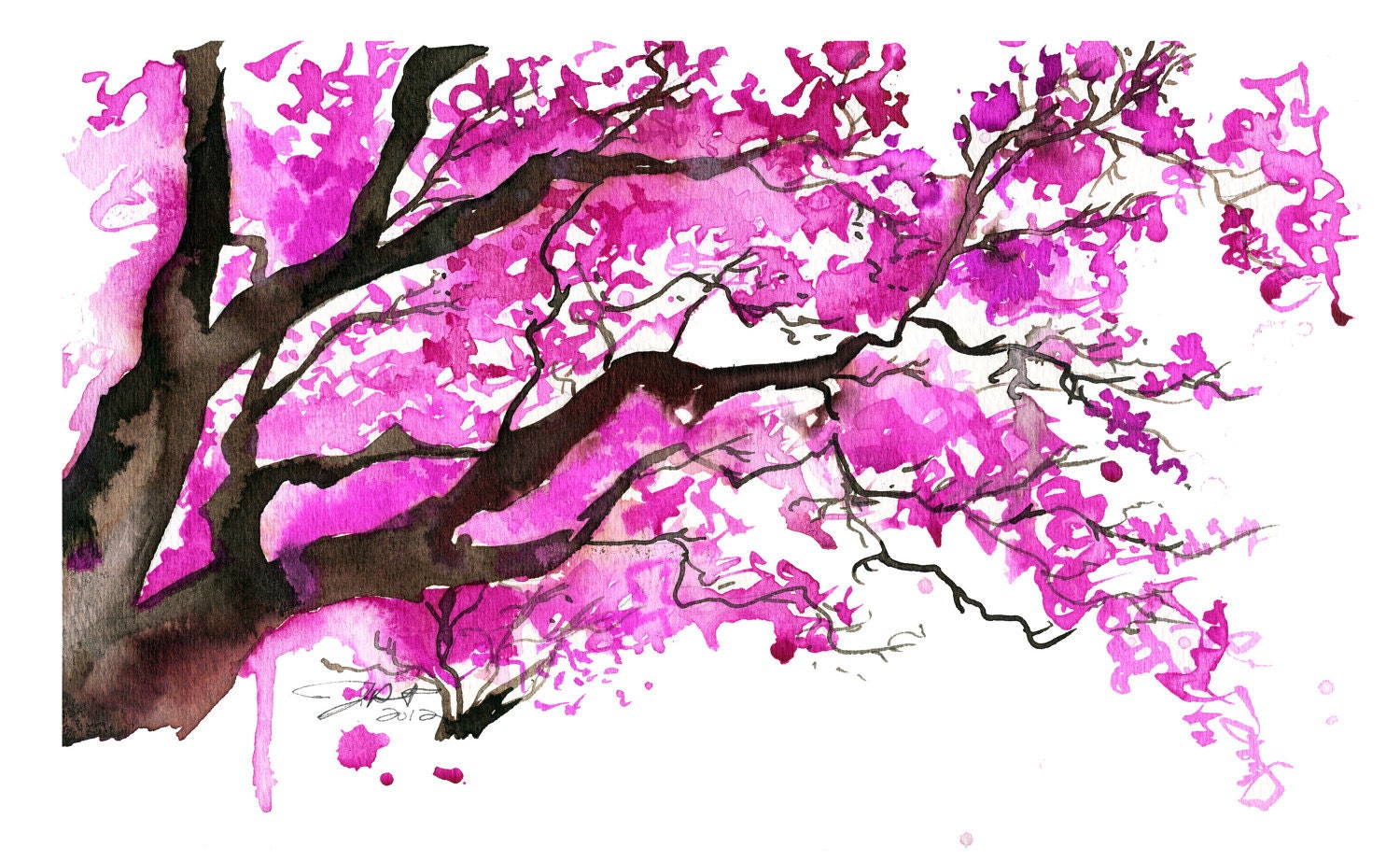 Watercolor Japanese Cherry Blossom Tree Painting, Jessica Durrant - The Cherry Blossom Tree print