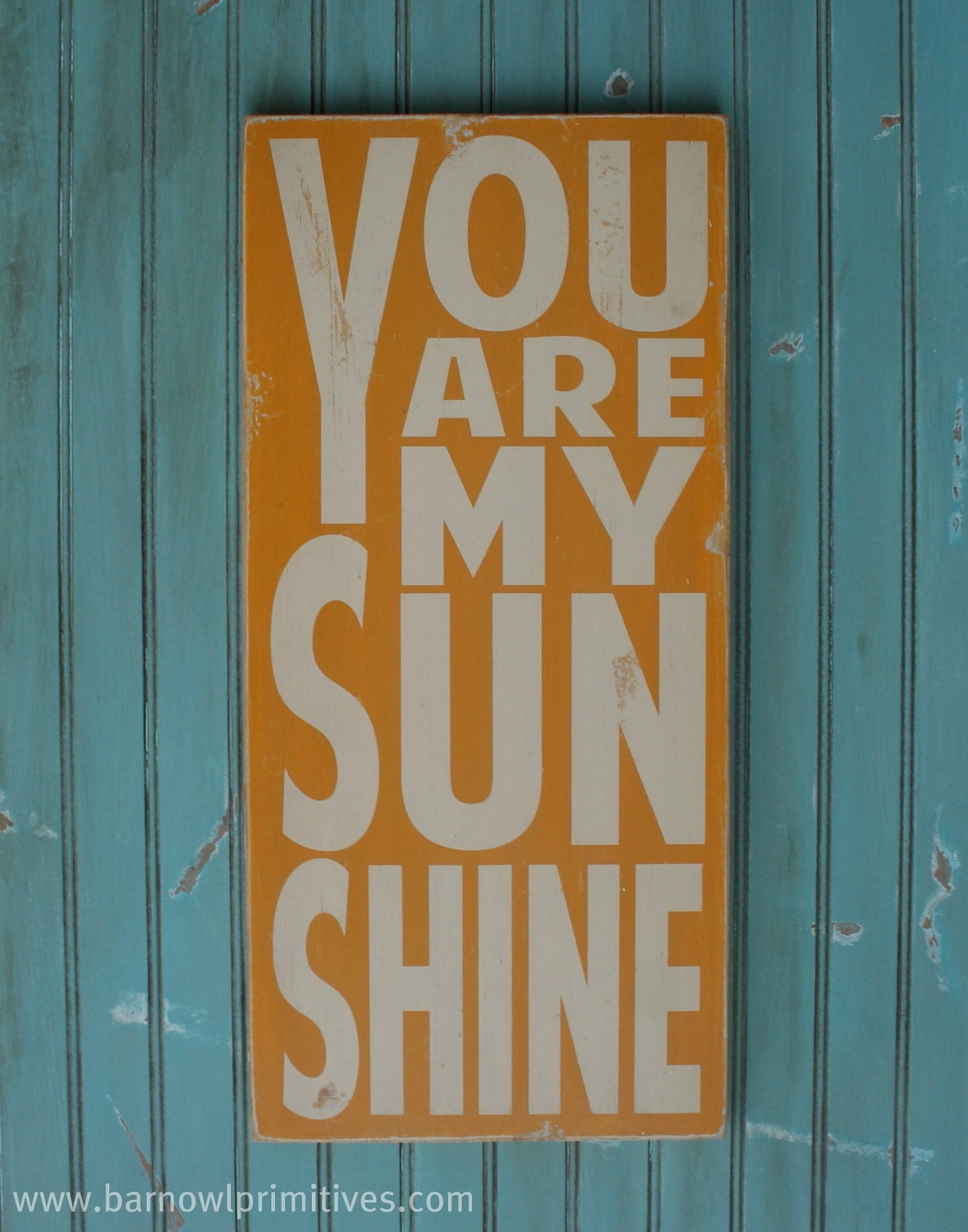You Are My Sunshine Sign Typography Word Art in Golden Yellow Heavily Distressed