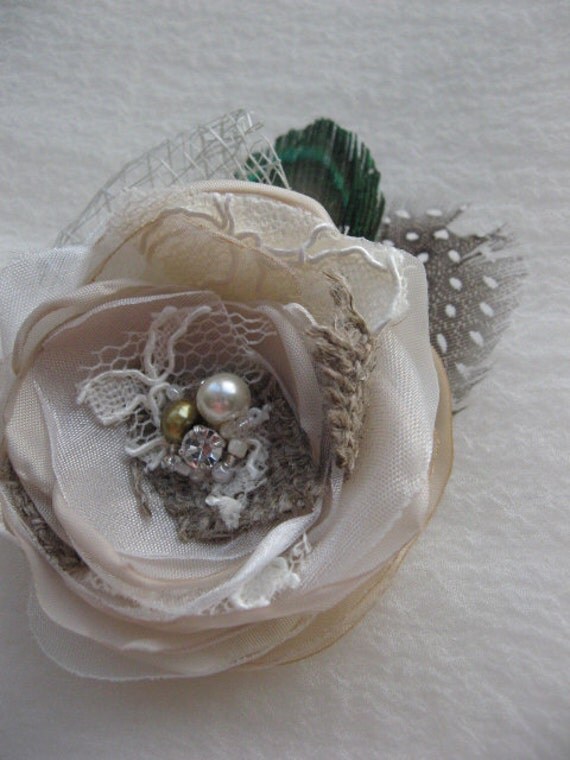 Vintage Rustic Wedding bridal fascinator Hair clip or Boutonniere Flower