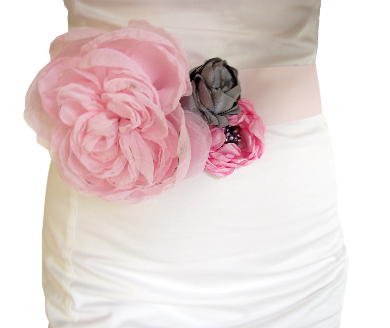 Bridal sash Pink and Gray sash Pink bridal sash belt Bridal sash belt