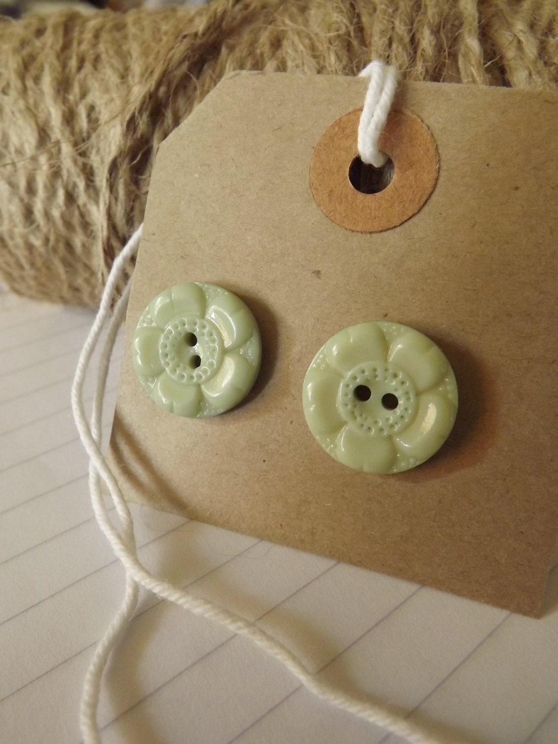 Vintage Green Button Earring