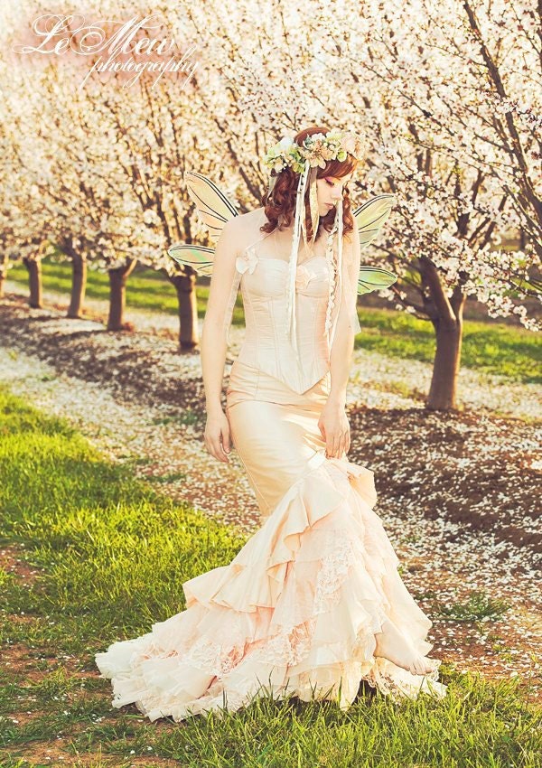 SAMPLE SALE Fishtail Fairy Mermaid Silk Gown with Ruffles Small