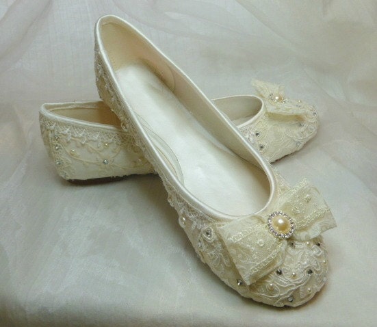 Glamour Ballet Ivory Lace Bridal Shoes 58 Flat Heel