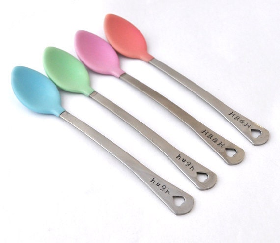 Personalized Baby Spoon SET OF FOUR (4)  baby shower gift, new mom, baby feeding pastel