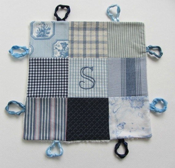 Baby Boy Lovey Blanket with Custom Hand Embroidery and Circle Knotties by Dolce Dreams