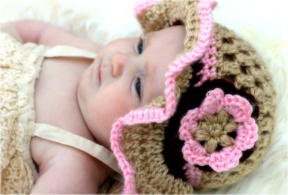 Crochet Baby Tea Party Hat - Made to Order Sizes Newborn - 6 months On Sale