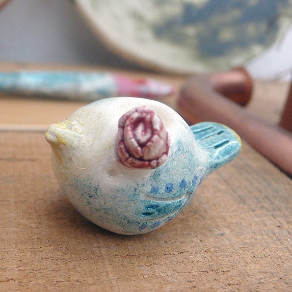 Ceramic Birdy With Red Rose on Head