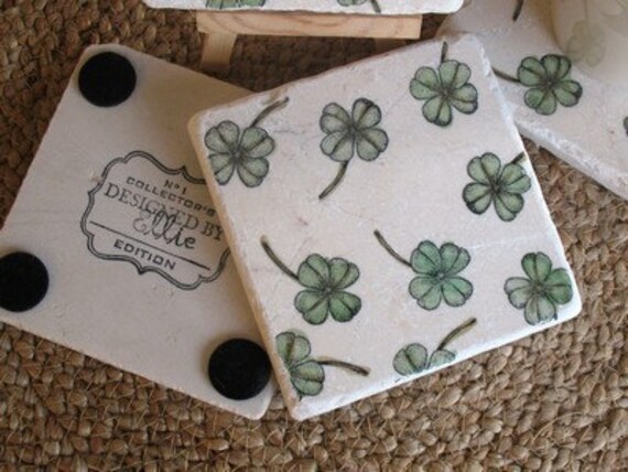 Lucky Green Irish Shamrock Absorbent Tile Coasters, Set of 4