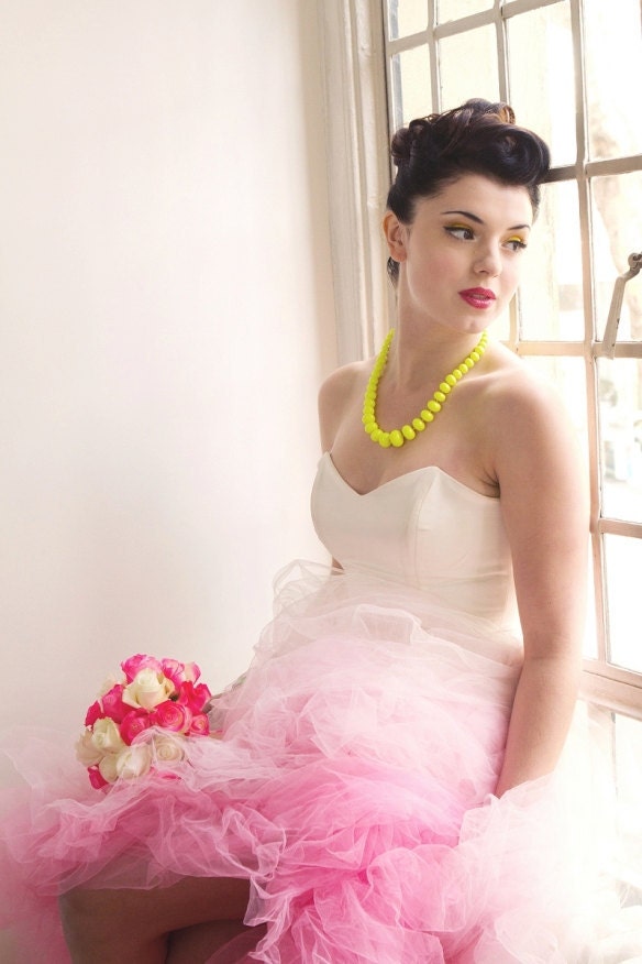 Florence - 1950's style dress made in Duchess Satin with layers of tulle in pink and ivory