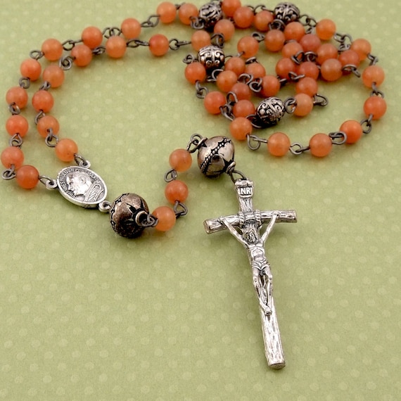 Carnelian Catholic Rosary with pewter crucifix