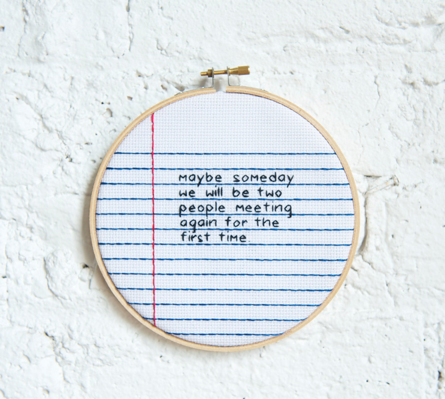 notebook paper loose leaf wall hanging needlework cross stitch handwriting hoop gift RugglesMade