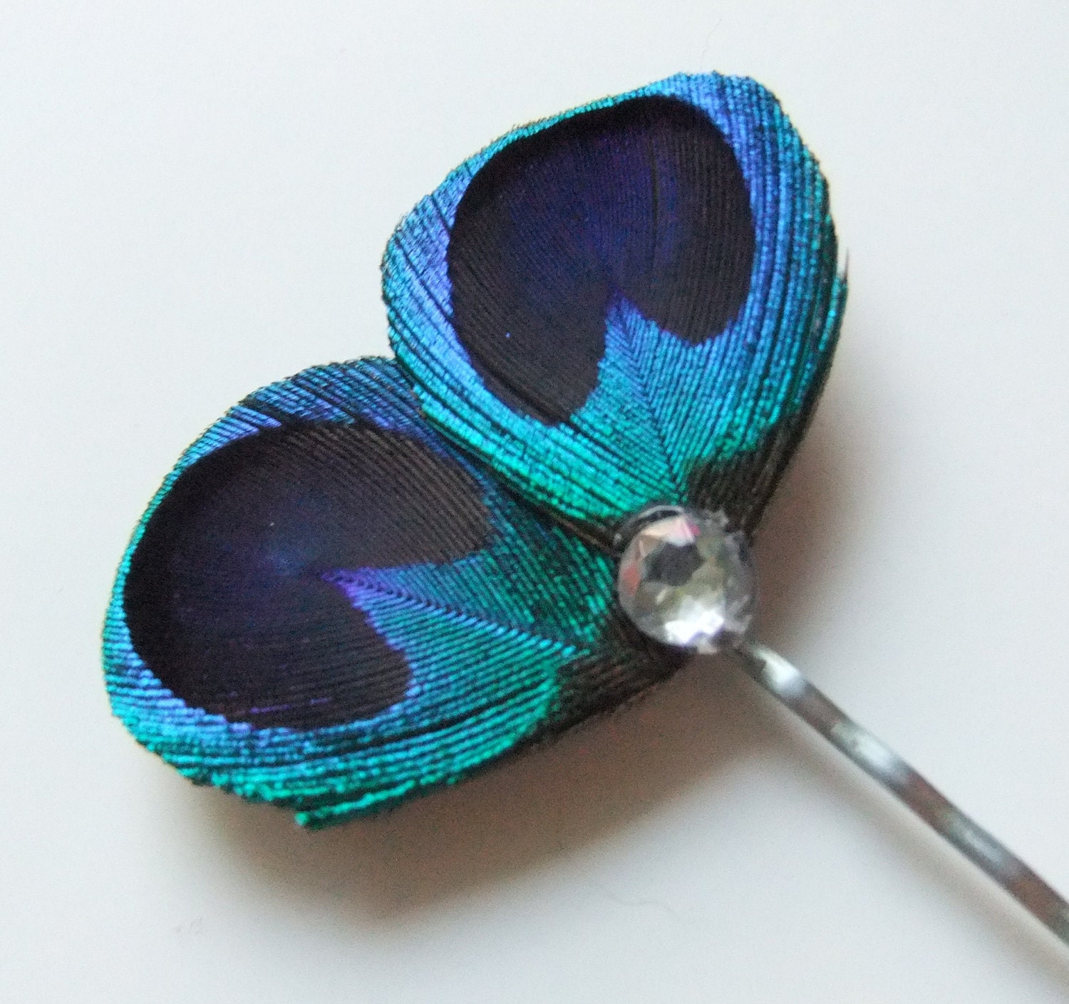 Peacock Feather Hair Pin Accessory Purple Teal Blue Peacock Feather 