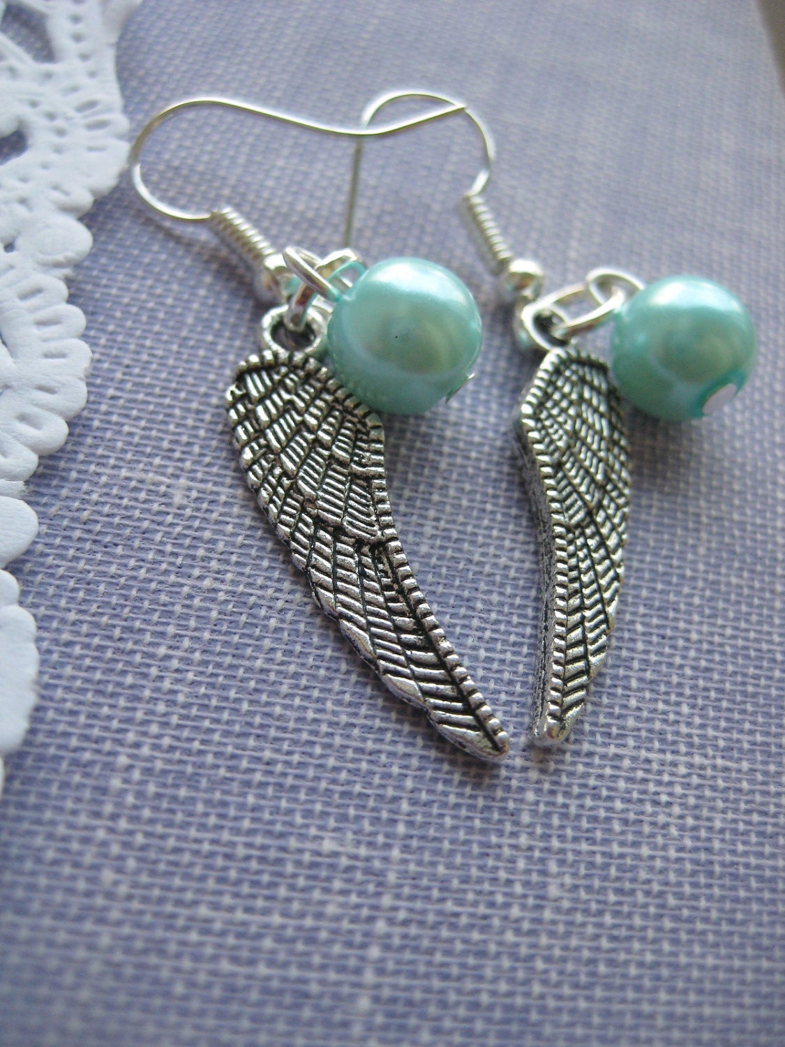Angel wing simple charm earring glass pearl your choice of colour