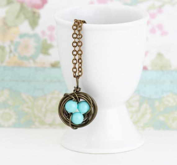 Bird Nest Necklace With Aqua Robins Eggs - Gift For Mom, Gift For Her, Free Shipping