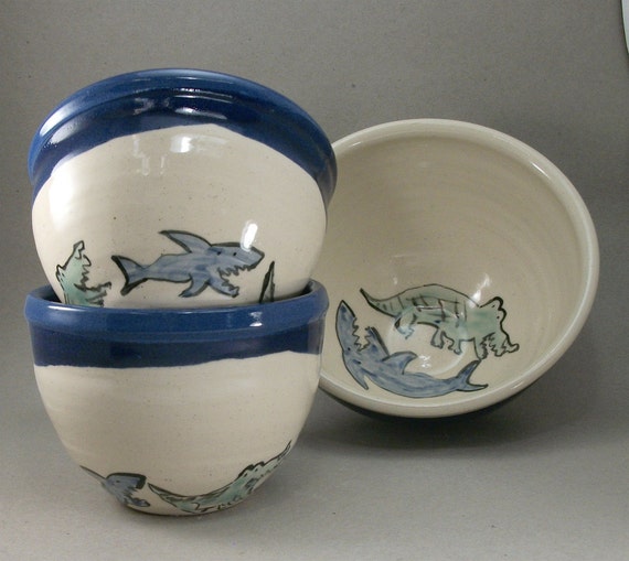 marvelous deal on a set of shark and crocodile bowls