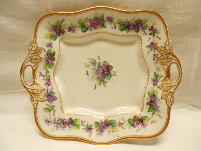 Antique French Porcelain de Paris Handpainted Floral Tray (A132)