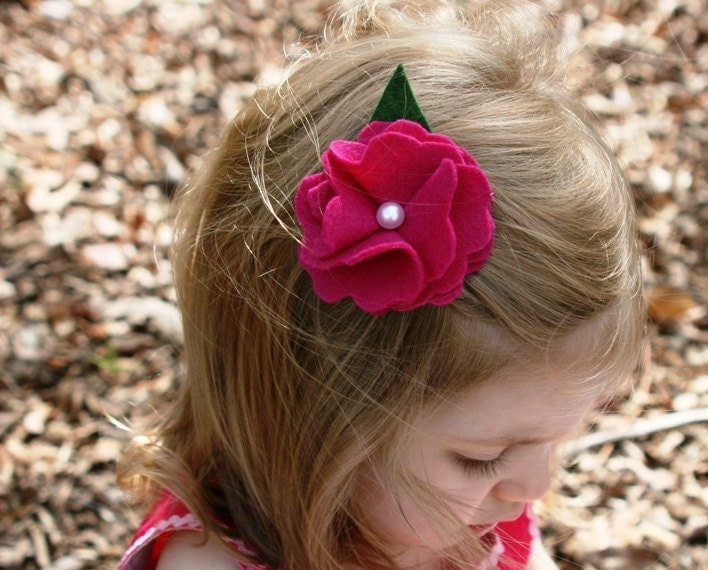 Felt Flower Hair Clip - Pink Felt Hair Clip - Wool Felt Clip - Felt Flower - Felt Flower Hair - Wool Sweater Flowers - Felt Sweater Flower