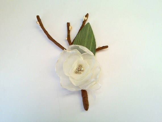 Ivory ChampagneBrown and green designer Boutonniere CorsageWedding 