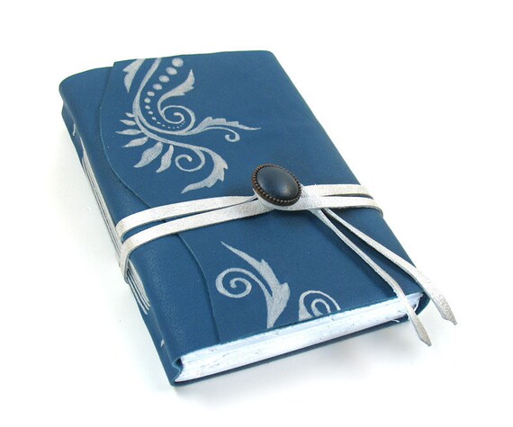 Blue and Silver Art Nouveau Handmade Leather Journal - So Chic