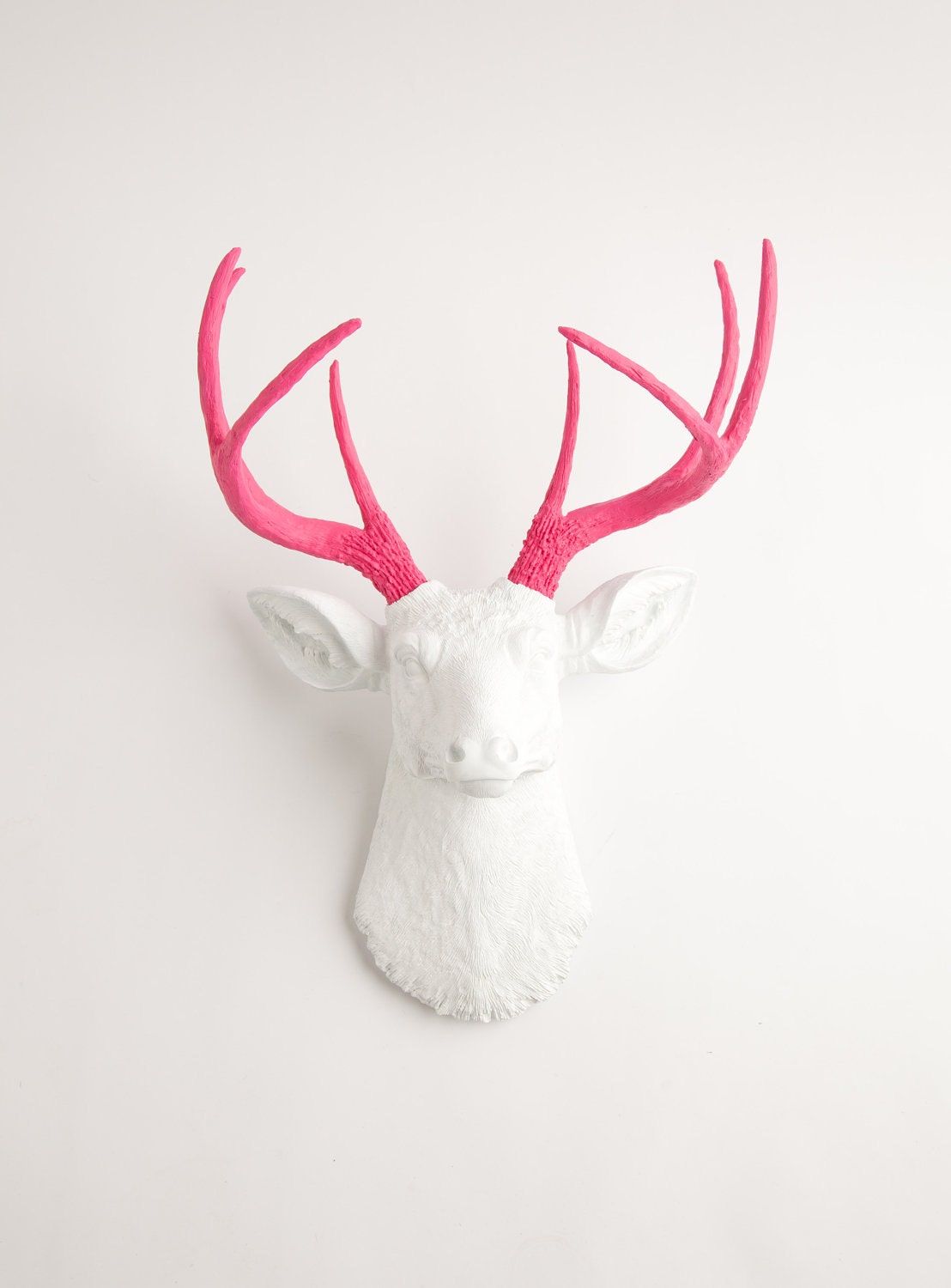 The Boris - White W/ Pink Antlers Resin Deer Head- Stag Resin White Faux Taxidermy