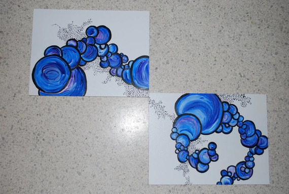 Shades of Blue Diptych in Circles and Pointillism OOAK- Etsy Treasury