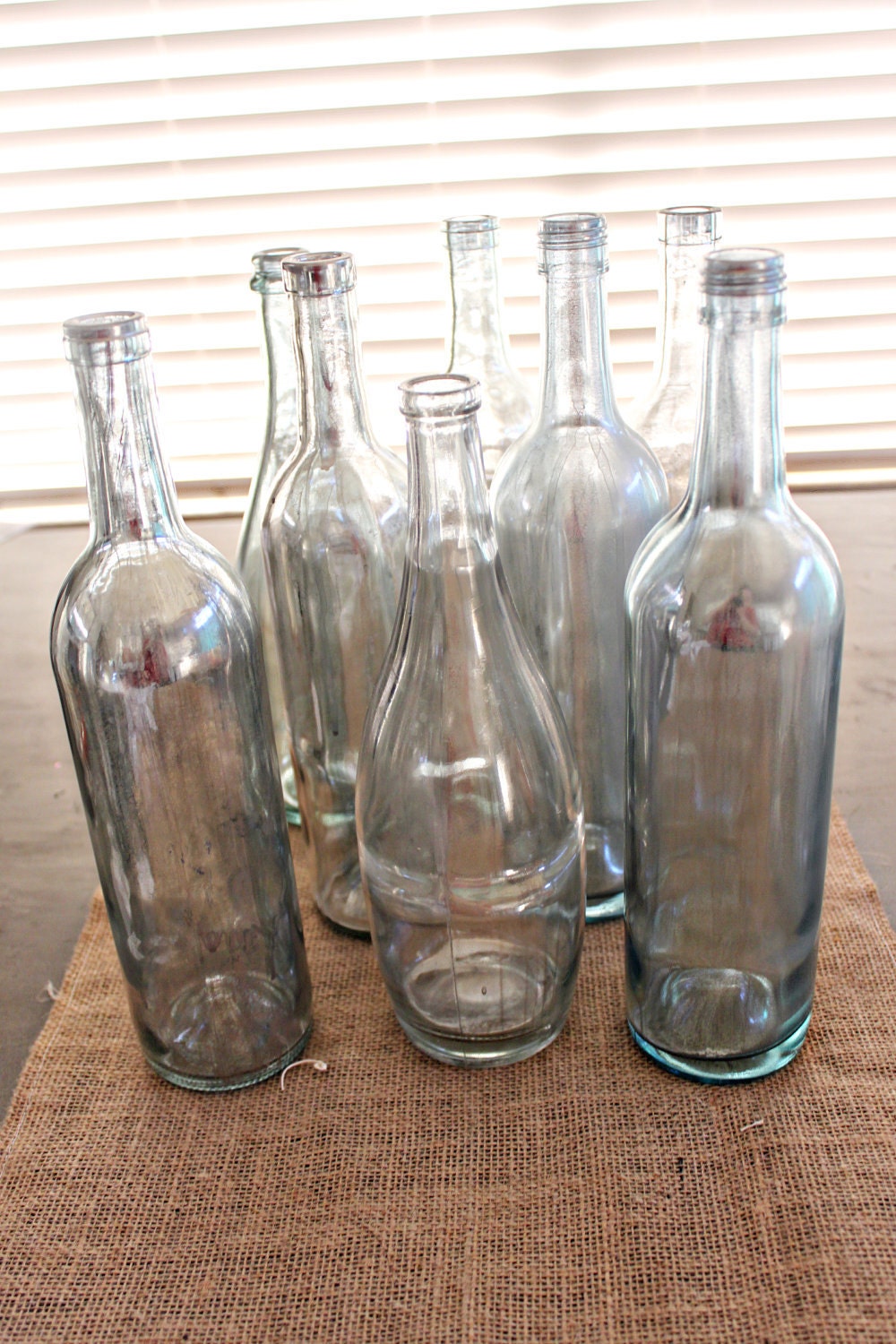 10 vintage mercury style wine bottles WEDDING centerpiece table topper