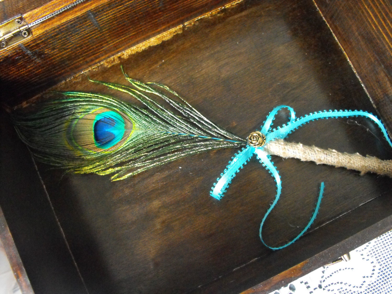 Stylish Burlap Peacock Feather Wedding Pen for your Guestbook Rustic 