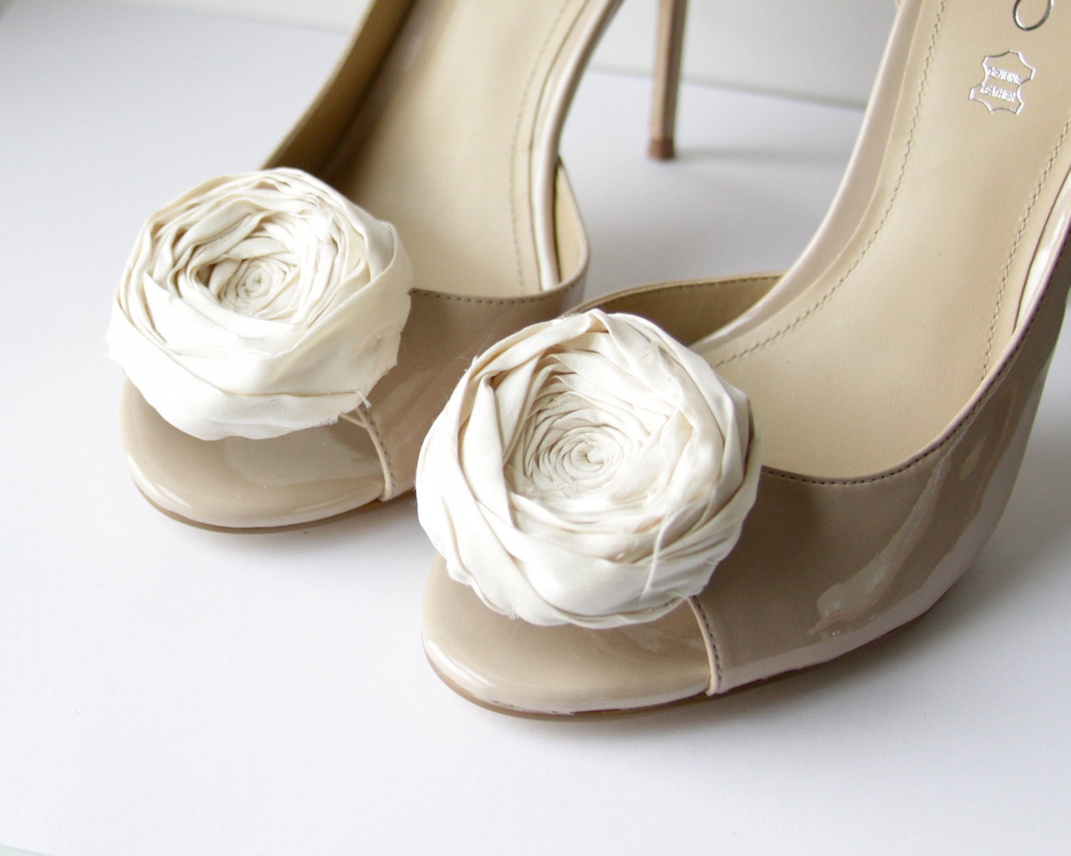 Rosette Shoe Clips Extra Posh Ivory Silk Rosette Shoe Clips with Bluette 