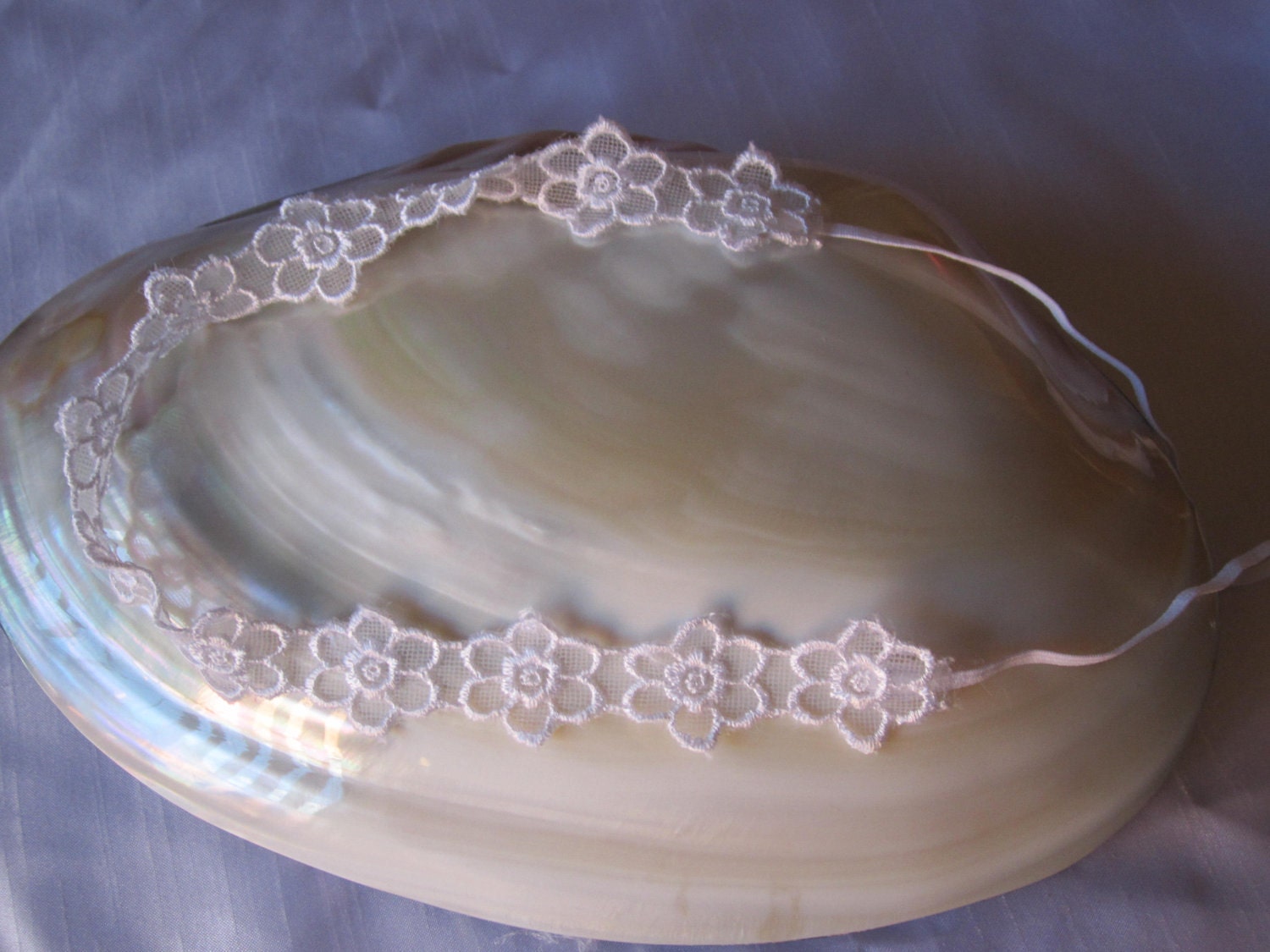 Whitw floral Lace Soft  elastic headband