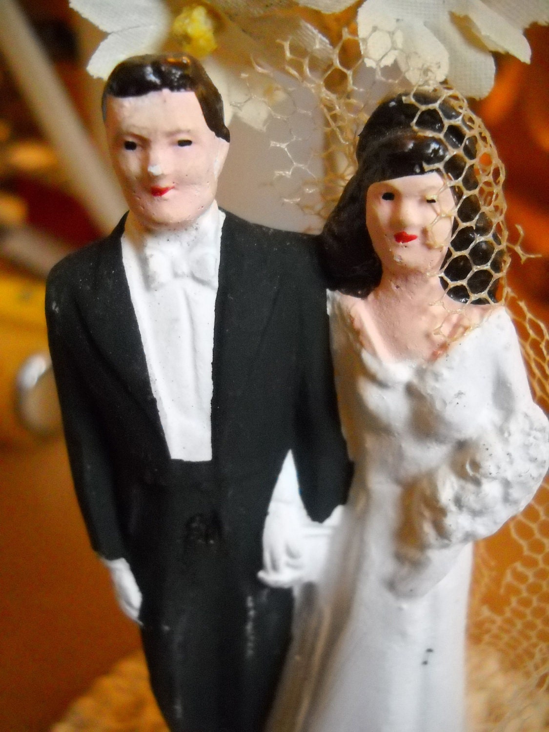 Vintage Brunette Bride and Groom Wedding Cake Topper From dragonflyonbrady