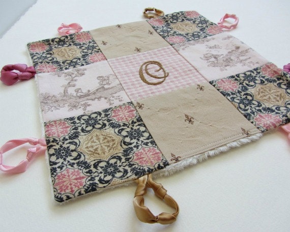 Baby Girl Custom Lovey with Hand Embroidered Initial  by Dolce Dreams