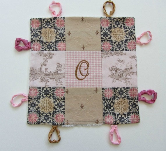 Baby Girl Custom Lovey with Hand Embroidered Initial  by Dolce Dreams