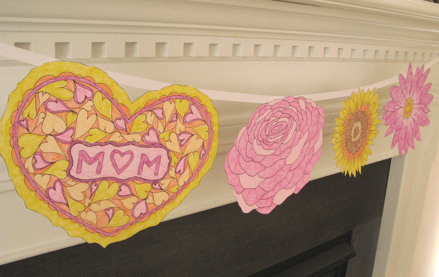 Mother's Day Printable pdf Banner Bunting Coloring Pages Set of Four