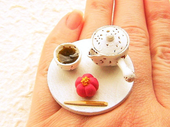 Traditional Japanese Food Ring  Green Tea Wagashi Miniature Food Jewelry