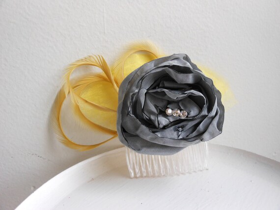 Yellow and grey wedding couture comb vintage spring wedding comb 