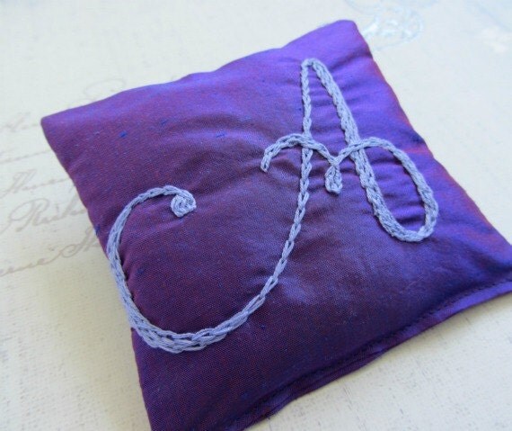 Lavender Sachet with Personalized Hand Embroidered Initial by Dolce Dreams