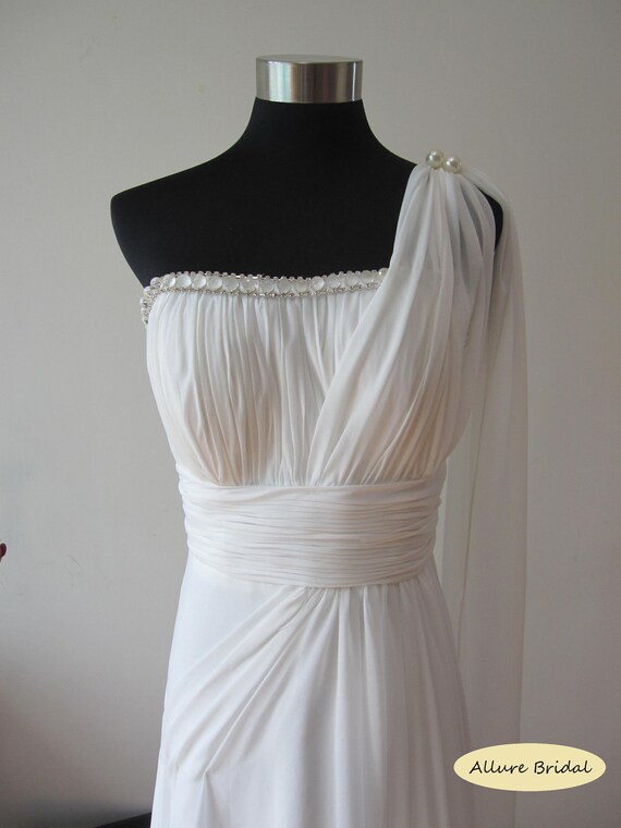 Athena Grecian Style White Chiffon Wedding Dress From AllureBridal